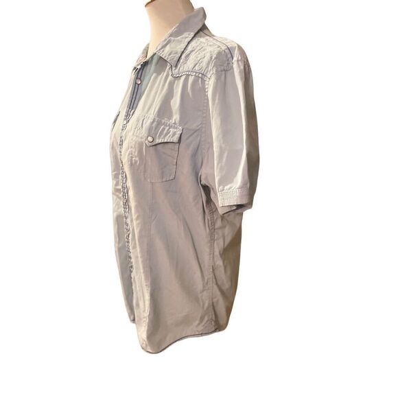 International Concepts Womens Top Embroidered Floral Button Pale Blue Medium - Picture 6 of 10